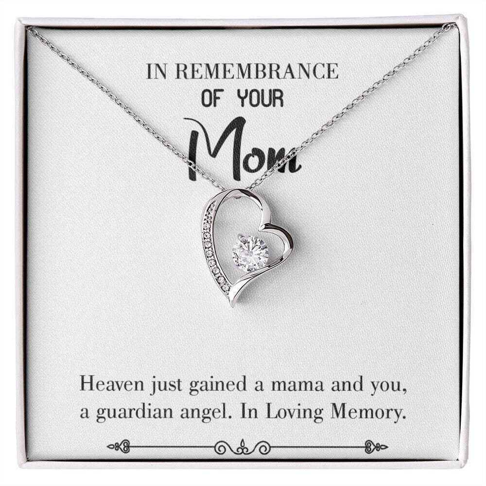 Mom Loving Memory Forever Love CZ Heart Necklace White Gold Standard Box